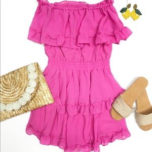 Super cute off the shoulder hot pink ruffle dress
